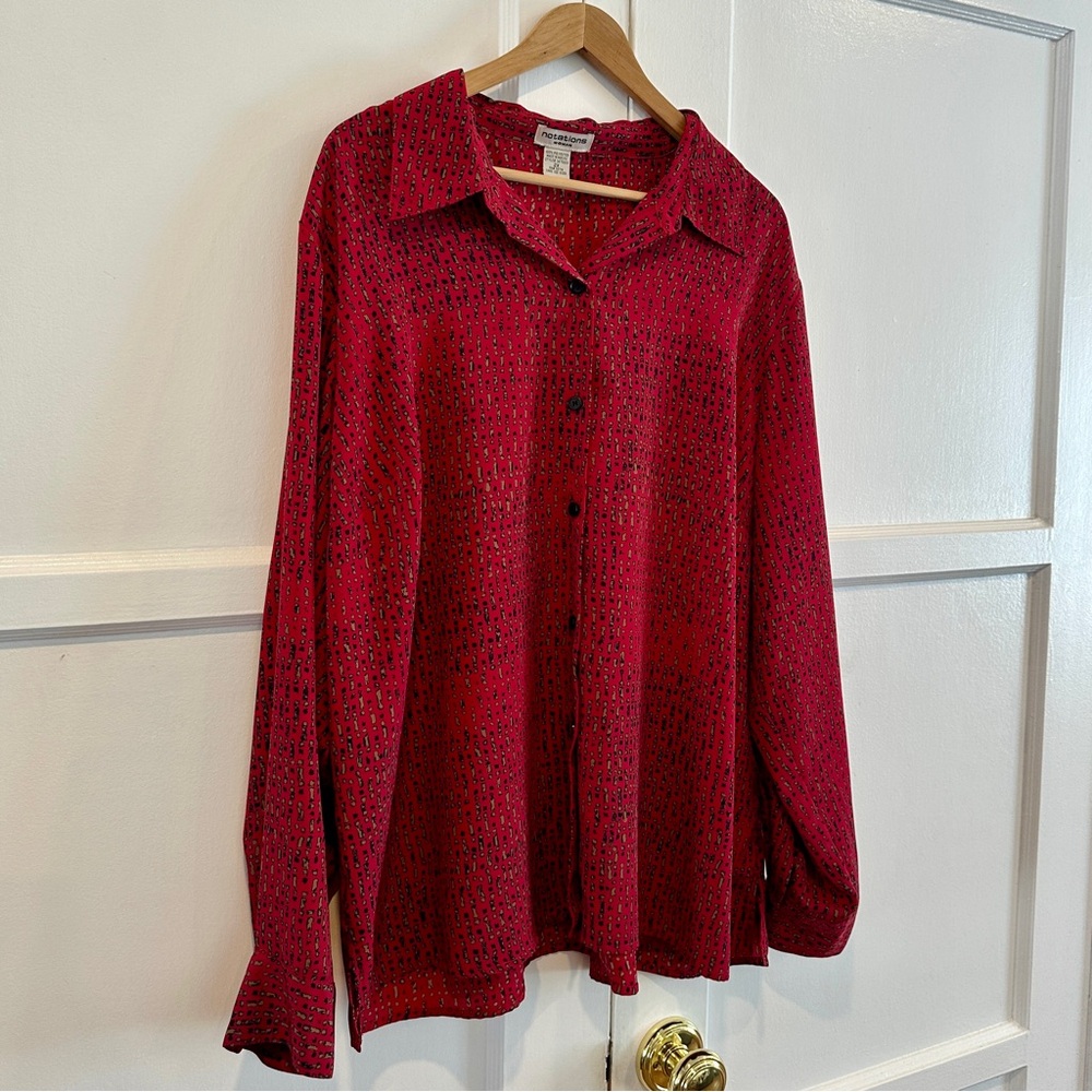 Notations Red Button-Up Blouse